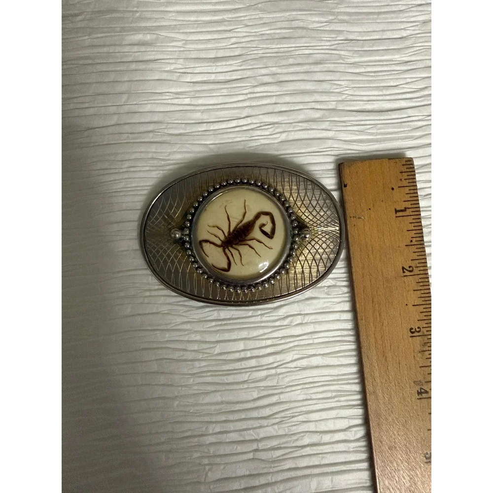 Vintage Inspired Oval Belt Buckle Real Scorpion Encased In Resin Center